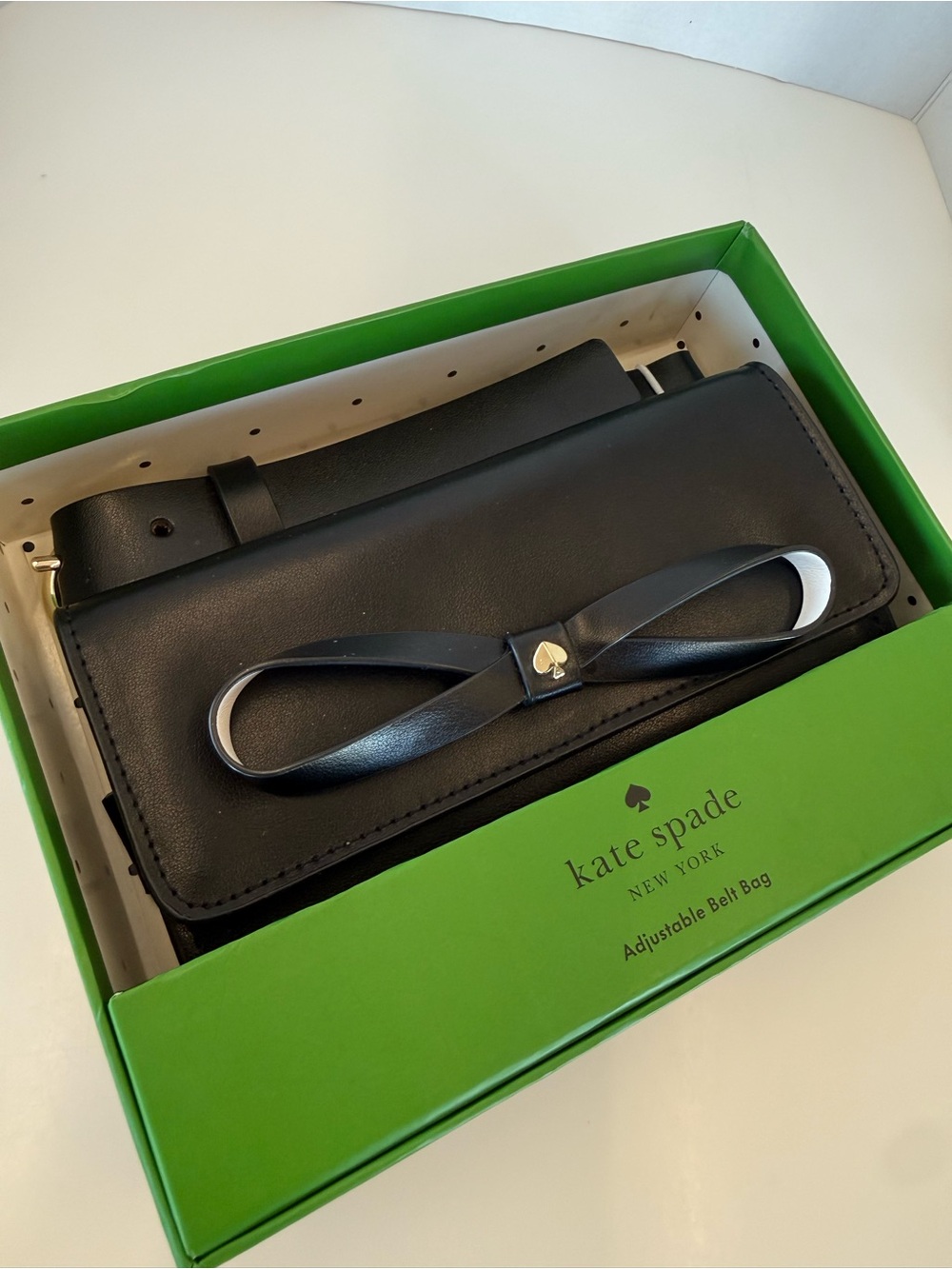 NWT Kate Spade Adjustable Black Leather Bow Belt Bag, Size S/M - Picture 5 of 8